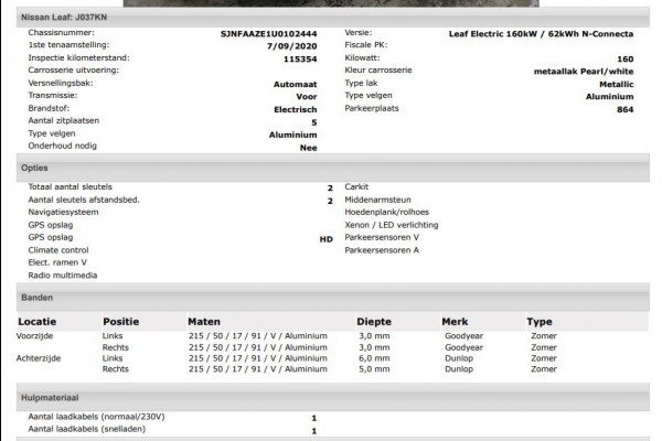 Nissan Leaf Electric+ 160kW / 62kWh +/- 385KM / Pdc.+Camera /Navigatie / Airco-ecc./ Stoelverwarming / Apk 09-2026
