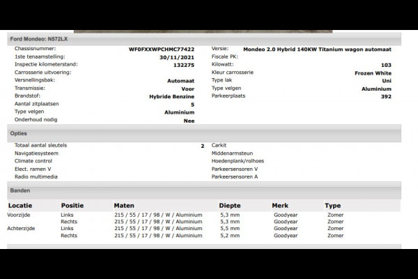 Ford Mondeo Wagon 2.0 Hybrid Titanium Automaat / Pdc.V+A / Navigatie /Radio-multimedia /  Airco-ecc. / Apk nieuw