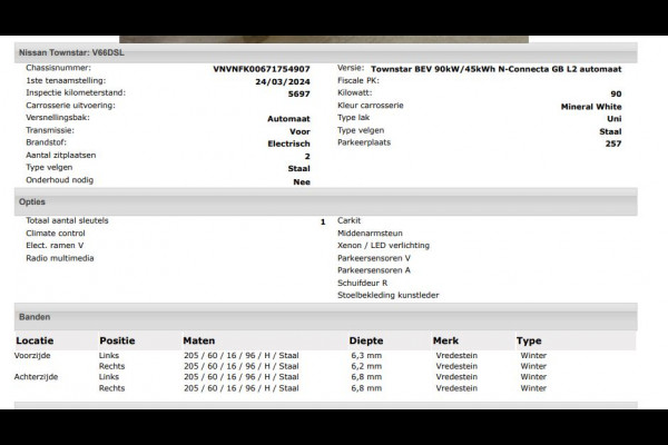 Nissan Townstar N-Connecta L2 45 kWh 100% EV. / Pdc.+Camera / Airco-ecc./ Radio-multimedia / Schuifdeur rechts / WLTP-actieradius: ca. 285 km / 100% Stijlvol / Apk 03-2028