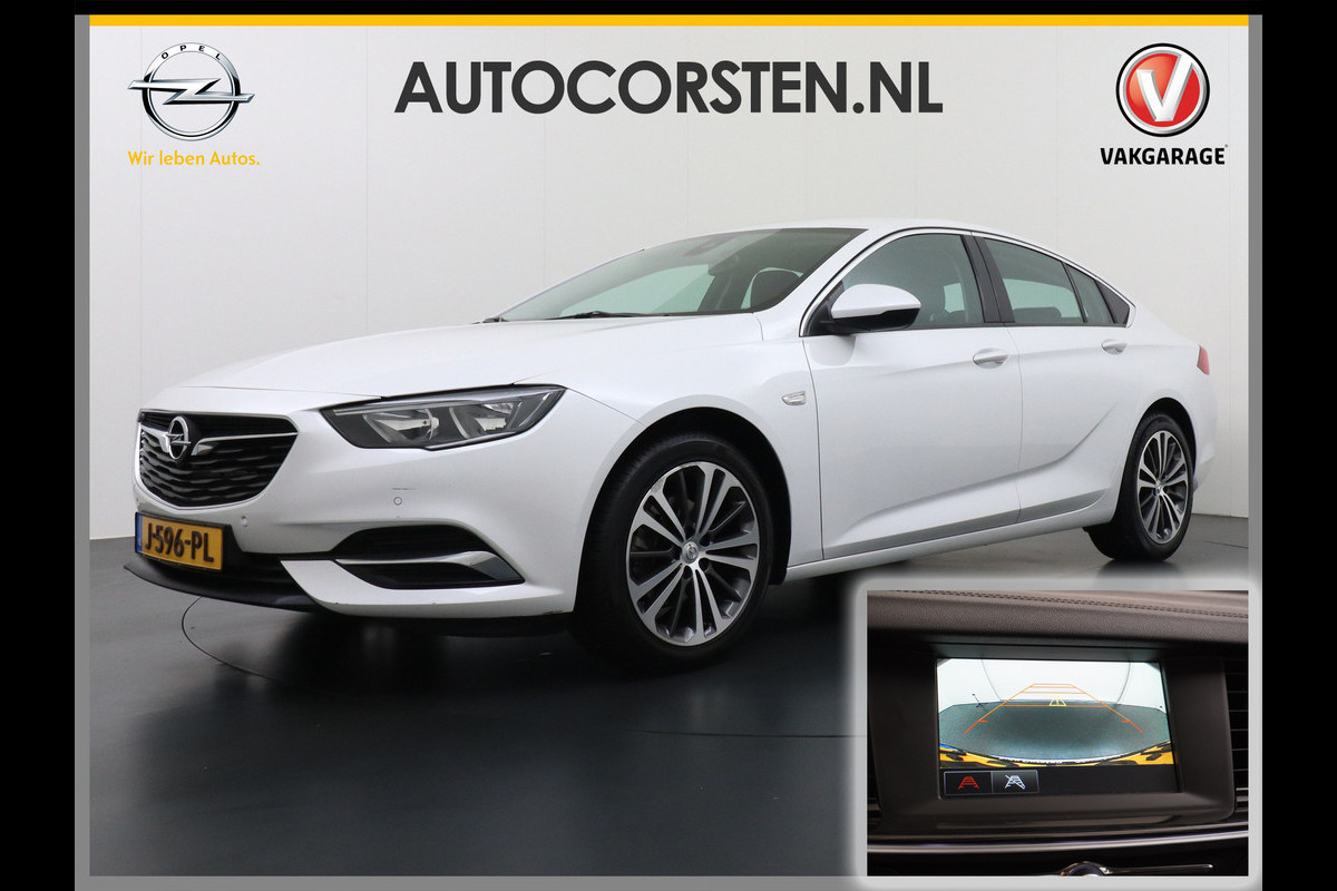 Opel Insignia Grand Sport T165PK Leer Camera Navi Apple Carplay Android PDC-a+v Trekhaak LED-v+a Ecc Cruise Control AGR-Comfort Stoelen Verwar Regen-Lichtsensor Sensor dodehoek Verkeersbordlezer Rijstrooksensor 1e Eigenaar