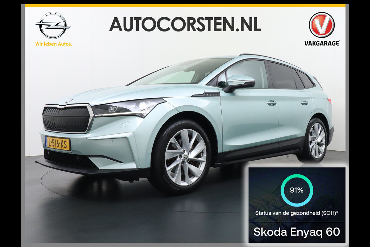 Škoda ENYAQ iV 60 180PK SOH 91% Apple Carplay Android NaviCamera 20" Matrix-Led Pdc-a+v Ecc Lmv Parkeerpakket Stoel+Stuurverwarming Comfortpakk Lichtpakket Dab Keyless advanced Bluetooth Cruise ControlRijstrooksensor Connected services Privacy Glas 1e Eigenaar Nieuwprijs €45.125 Origineel Nederlandse Auto
