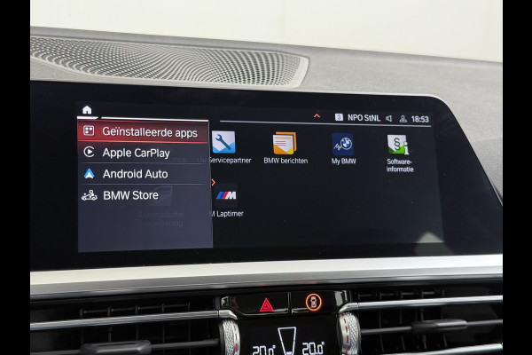 BMW 3-serie 320i 2.0T 184pk AUT-8 Navi-Pro Apple Carplay Android Bordherk. Sport Line Shadow-Line Sportstoel+ 1/2 Leer PDC-a+v Teleservice D HiFi+9speakers Drive-Assist LED Connected-Services LED Live Cockpit Pro Active guard DAB WiFi 1600kg trekvermogen