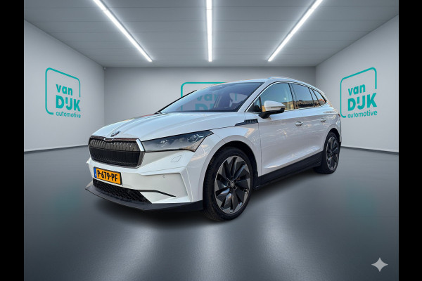 Škoda ENYAQ iV 80 KwH SOH 94% trekhaak Drive sport plus warmtepomp lederen bekleding wit metallic 21 inch lichtmetalen velgen