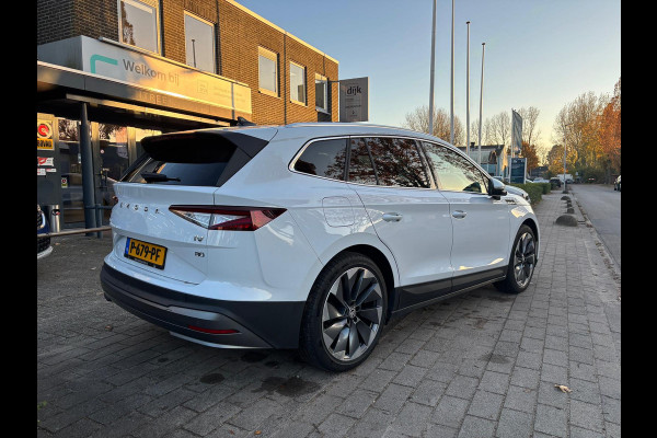 Škoda ENYAQ iV 80 KwH SOH 94% trekhaak Drive sport plus warmtepomp lederen bekleding wit metallic 21 inch lichtmetalen velgen