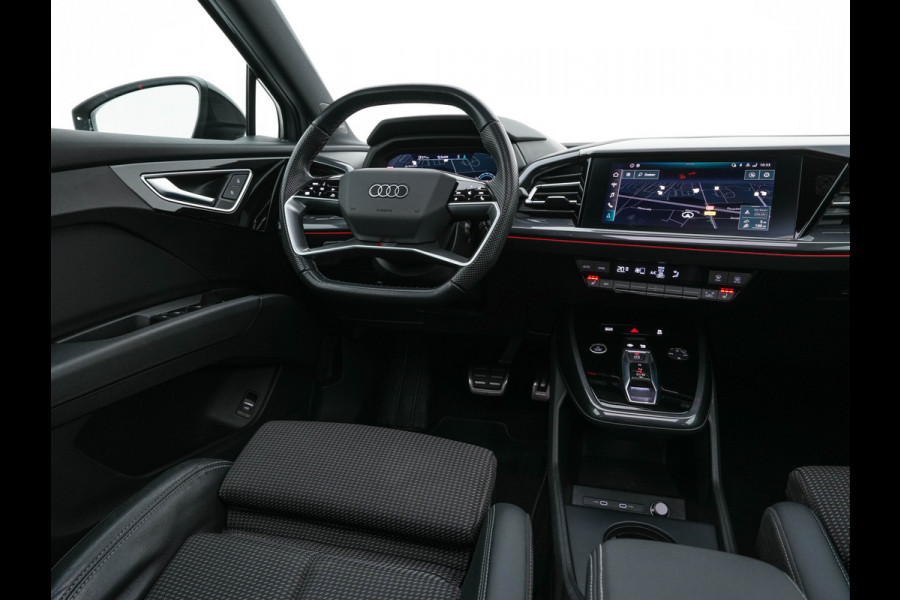 Audi Q4 e-tron 40 Launch edition S Competition 77 kWh [ 3-Fase ] {SOH-90%} (INCL.BTW) *HEAT-PUMP | PANO | HEAD-UP | LEATHER-FABRIC | MATRIX-LED | SONOS-SOUND | ADAPTIVE-CRUISE | HEATED-SPORTSEATS | AMBIENT-LIGHT | DIGI-COCKPIT | CAMERA | KEYLESS | DAB+ | NAVI-FULLMA