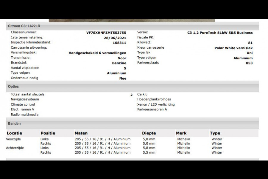 Citroën C3 1.2 110PK 6 Versn. PureTech Business * Distributie vv bij 94.000KM * / Navigatie / Pdc+Camera / Airco-ecc./ Radio multimedia / / Apk 06-2027