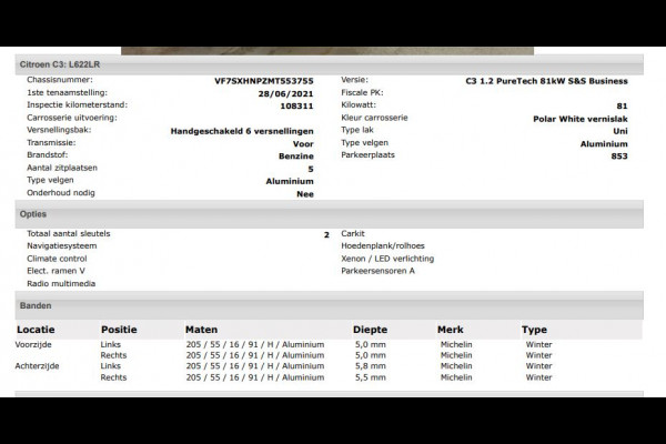 Citroën C3 1.2 110PK 6 Versn. PureTech Business * Distributie vv bij 94.000KM * / Navigatie / Pdc+Camera / Airco-ecc./ Radio multimedia / / Apk 06-2027