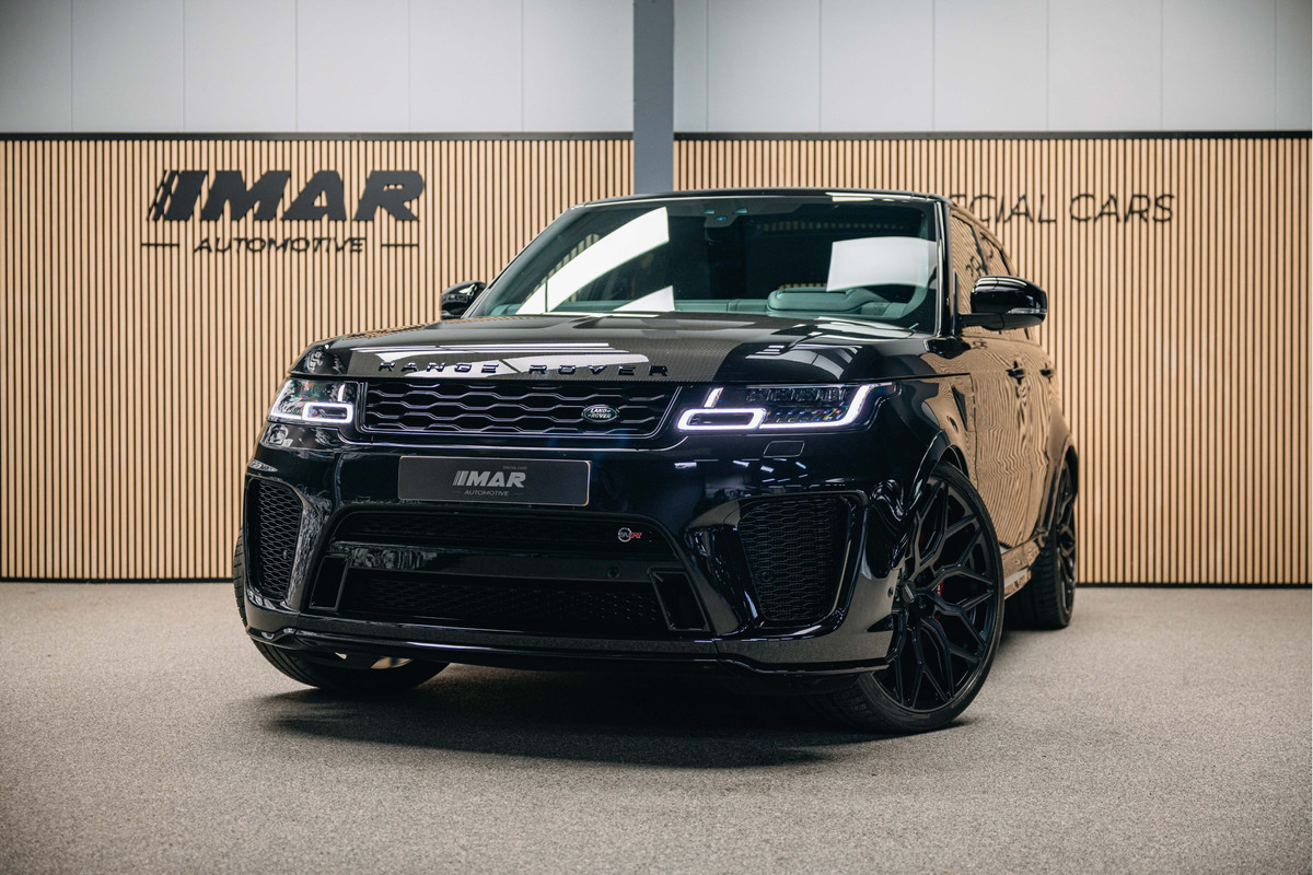 Land Rover Range Rover Sport P575 SVR | verwarming & ventilatie | 23' Vossen | Meridian | Carbon | Head-Up |