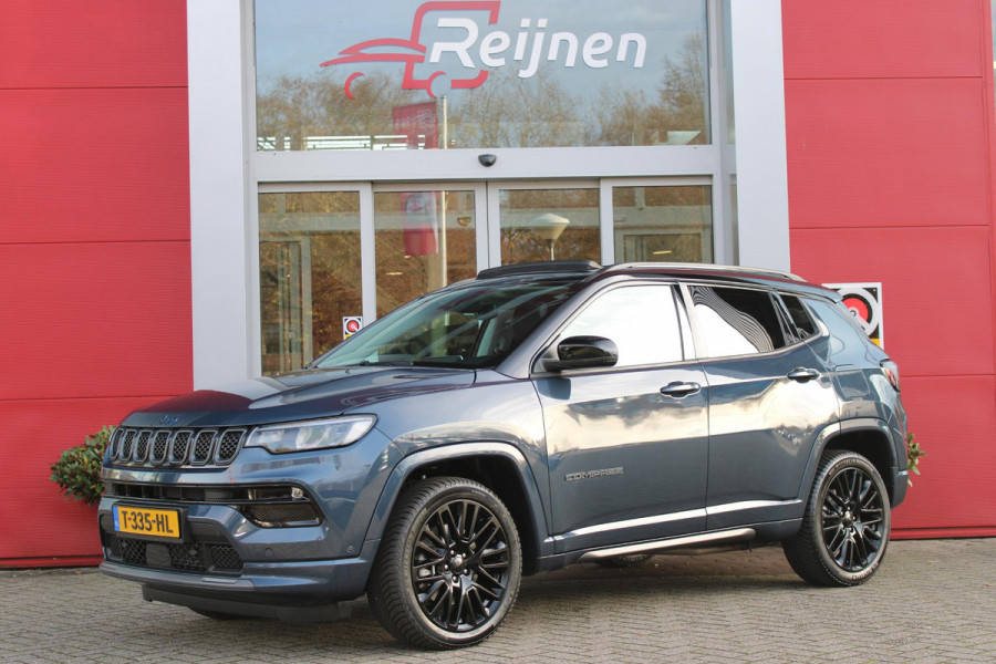 Jeep Compass 4xe 240PK Plug-in Hybrid ELECTRIC S | PANORAMSICH SCHUIF/KANTEL DAK | STOEL/STUUR VERWARMING | ALL SEASON BANDEN | 19" LICHTMETALEN VELGEN "GLOSSY BLACK" | ELEKTRISCH BEDIENBARE BESTUURDERSSTOEL | LEDEREN BEKLEDING | ADAPTIVE CRUISE CONTROL | NAVIGATIE | DRAADLOZE APPLE CARPLAY/ANDROID AUTO | DRAADLOZE TELEFOONLADER | DAB+ RADIO | ELEKTRISCH BEDIENBARE ACHTERKLEP | ACHTERUITRIJ CAMERA | KEYLESS ENTRY/START |