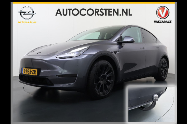 Tesla Model Y RWD 60kWh LFP-Accu S.O.H. 96% Trekhaak Warmtepomp Lmv 20" Ambient Interieur Verlichting Adap.Cruise Navi Ecc Camera's Panoramada Autopilot Stoel+Stuur+Achterbank Verwarming Elek.Achterklep Dodehoek detector Draadloze telefoonlader Origineel Nederlandse Auto 1.600KG Trekgewicht
