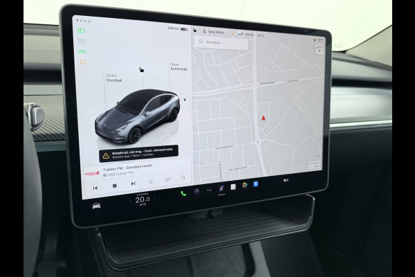 Tesla Model Y RWD 60kWh LFP-Accu S.O.H. 96% Trekhaak Warmtepomp Lmv 20" Ambient Interieur Verlichting Adap.Cruise Navi Ecc Camera's Panoramada Autopilot Stoel+Stuur+Achterbank Verwarming Elek.Achterklep Dodehoek detector Draadloze telefoonlader Origineel Nederlandse Auto 1.600KG Trekgewicht