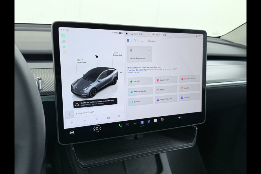 Tesla Model Y RWD 60kWh LFP-Accu S.O.H. 96% Trekhaak Warmtepomp Lmv 20" Ambient Interieur Verlichting Adap.Cruise Navi Ecc Camera's Panoramada Autopilot Stoel+Stuur+Achterbank Verwarming Elek.Achterklep Dodehoek detector Draadloze telefoonlader Origineel Nederlandse Auto 1.600KG Trekgewicht