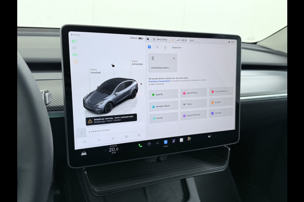 Tesla Model Y RWD 60kWh LFP-Accu S.O.H. 96% Trekhaak Warmtepomp Lmv 20" Ambient Interieur Verlichting Adap.Cruise Navi Ecc Camera's Panoramada Autopilot Stoel+Stuur+Achterbank Verwarming Elek.Achterklep Dodehoek detector Draadloze telefoonlader Origineel Nederlandse Auto 1.600KG Trekgewicht