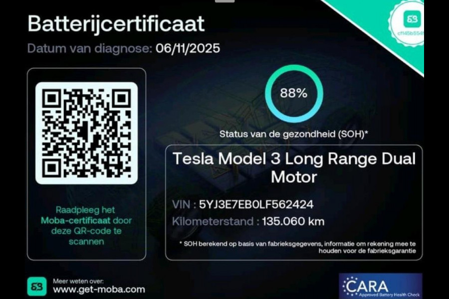 Tesla Model 3 Long Range AWD 75 kWh 88% SOH TREKHAAK DUAL MOTOR