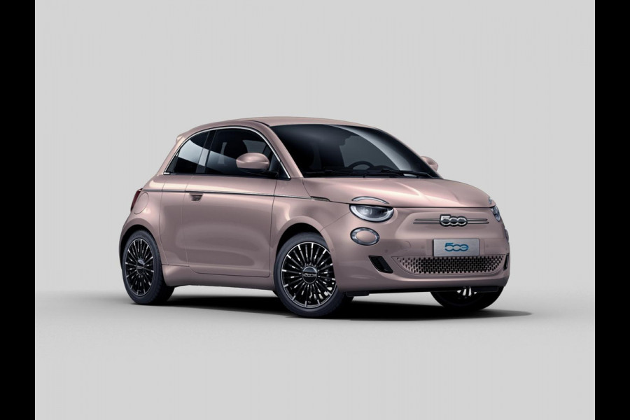 Fiat 500E 3+1 La Prima 42 kWh | 17% Bijtelling | Clima | Cruise | Leder | 17" | Priv Glass | Winter Pack | JBL Sound | BSM | Apple Carplay