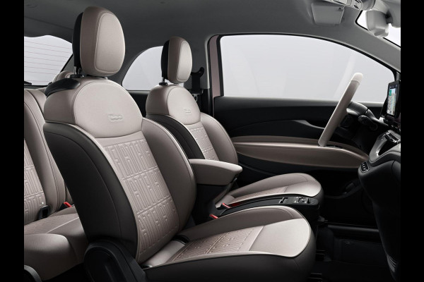 Fiat 500E 3+1 La Prima 42 kWh | 17% Bijtelling | Clima | Cruise | Leder | 17" | Priv Glass | Winter Pack | JBL Sound | BSM | Apple Carplay