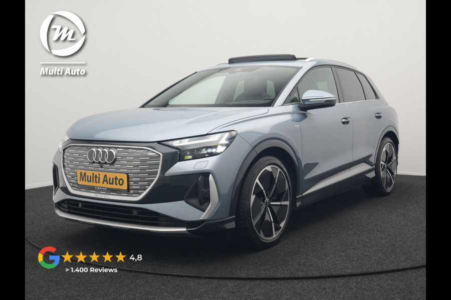 Audi Q4 e-tron 50 quattro S edition 77 kWh 299pk | Trekhaak Af Fabriek | Panodak | Adaptive Cruise | Head Up | Sonos Audio | Camera | Lederen Sportstoelen Memory & Verwarmd | Virtual | Navigatie | Keyless | 21"L.M |