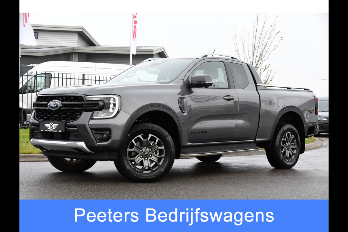 Ford Ranger 2.0 Super Cab EcoBlue Wildtrak Adaptieve Cruise, 360 Camera, Carplay, 3500kg Trekhaak, LEDER, LED, 204pk, Automaat, Uniek!
