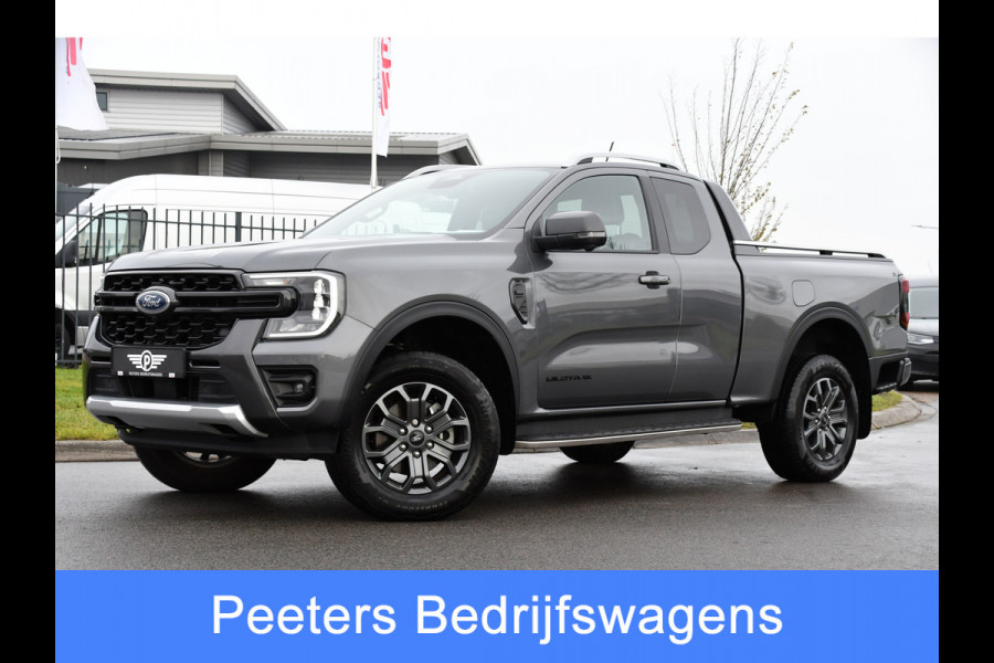 Ford Ranger 2.0 Super Cab EcoBlue Wildtrak Adaptieve Cruise, 360 Camera, Carplay, 3500kg Trekhaak, LEDER, LED, 204pk, Automaat, Uniek!
