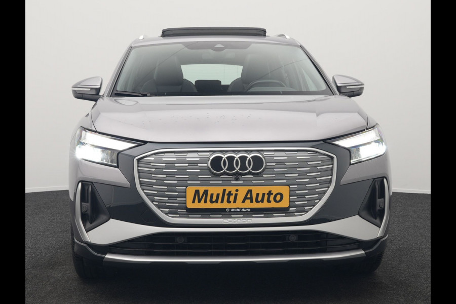 Audi Q4 e-tron 50 quattro S Line 77 kWh 299pk Dealer O.H. INCL BTW | Panodak | Lederen Sportstoelen Verwarmd | Keyless | Navigatie | Cruise Control | Virtual | DAB | Taifungrau Metallic |