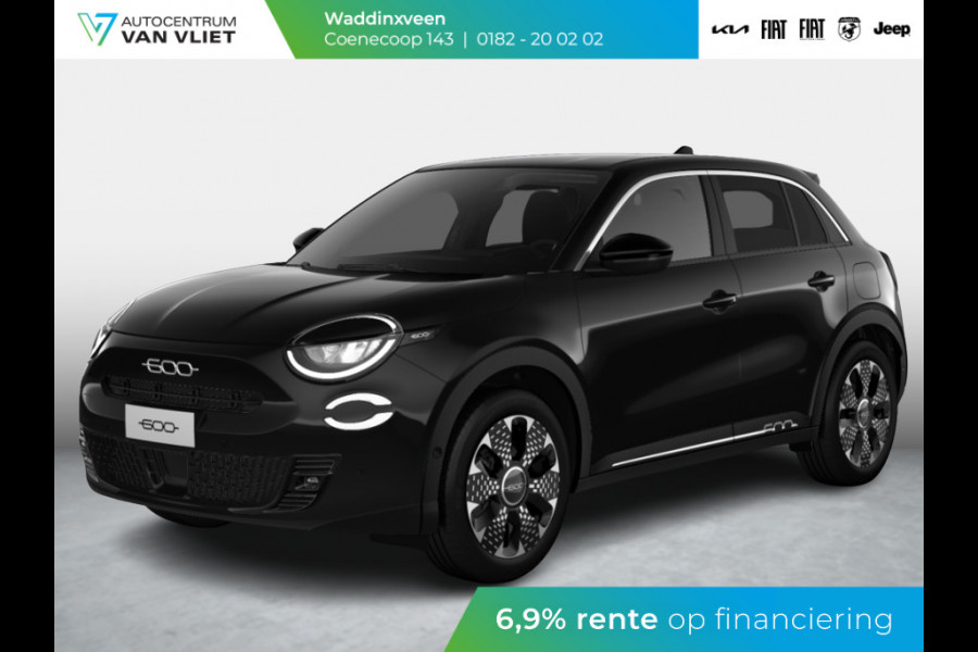 Fiat 600 1.2 Hybrid 136pk La Prima | Leder | Stoelmassage | Trekhaak | Camera| Carplay | Adapt. Cruise | Winter Pack