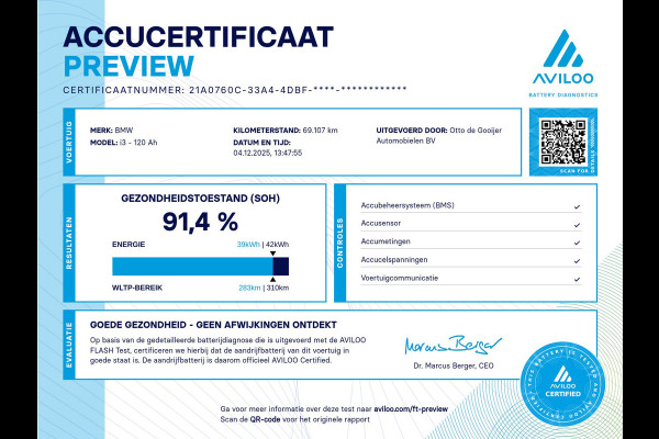 BMW i3 Basis 120Ah 42 kWh / SoH 91.4% Navigatie / 19'' / Parkeerhulp achter / Navigatie / Harman Kardon / Stoelverwarming / Cruise Control / Warmtepomp / Getint glas