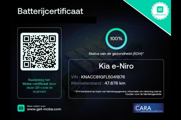 Kia e-Niro EXECUTIVELINE 64 KwH 1e EIG. ACCUTEST 100% !! WLTP 3-FASE. 204 PK . BEREIK WLTP 478 KM!! NAVI.DODEHOEK WARMTEPOMP GARANTIE TOT 9-2030**