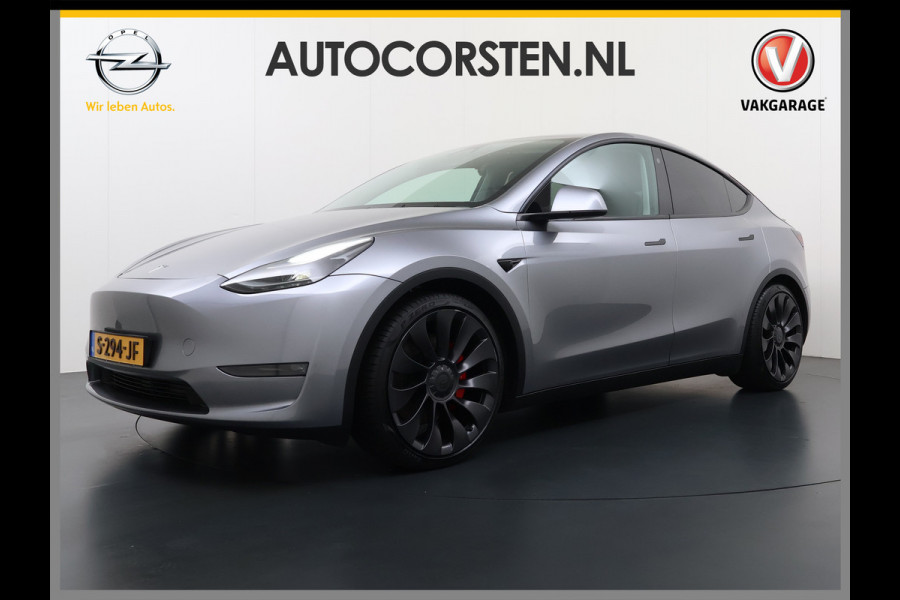 Tesla Model Y Performance 534pk 0-100 3,8 sec. Trekhaak AWD 78,1kWh Warmtepomp FSD-Comp.3 AutoPilot Carbon-Spoiler Elek.Achterklep AMD-Ryzen P Camera Navi LED ACC DAB Voorverwarmen interieur en Keyless via App One-Pedal-Drive Garantie op Accu 03-02-2031 maz. 192.000km max. 250Kw laadvermogen !