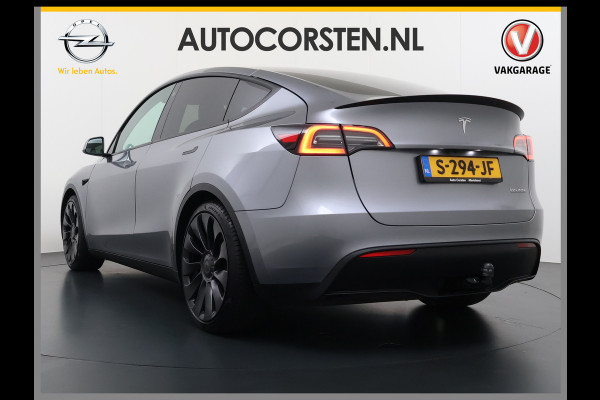 Tesla Model Y Performance 534pk 0-100 3,8 sec. Trekhaak AWD 78,1kWh Warmtepomp FSD-Comp.3 AutoPilot Carbon-Spoiler Elek.Achterklep AMD-Ryzen P Camera Navi LED ACC DAB Voorverwarmen interieur en Keyless via App One-Pedal-Drive Garantie op Accu 03-02-2031 maz. 192.000km max. 250Kw laadvermogen !