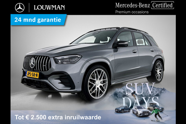 Mercedes-Benz GLE Mercedes-AMG 53 Hybrid 4MATIC+ Premium AMG Premium | Night Pakket | 22 Inch Velgen | Trekhaak | Panorama Schuif-Kanteldak. Inclusief 24 maanden Mercedes-Benz Certified garantie voor Europa.