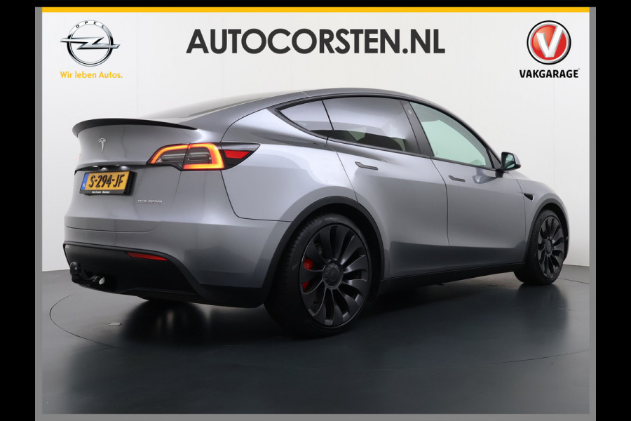 Tesla Model Y Performance 534pk 0-100 3,8 sec. Trekhaak AWD 78,1kWh Warmtepomp FSD-Comp.3 AutoPilot Carbon-Spoiler Elek.Achterklep AMD-Ryzen P Camera Navi LED ACC DAB Voorverwarmen interieur en Keyless via App One-Pedal-Drive Garantie op Accu 03-02-2031 maz. 192.000km max. 250Kw laadvermogen !