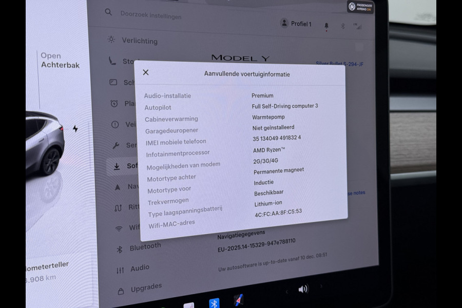 Tesla Model Y Performance 534pk 0-100 3,8 sec. Trekhaak AWD 78,1kWh Warmtepomp FSD-Comp.3 AutoPilot Carbon-Spoiler Elek.Achterklep AMD-Ryzen P Camera Navi LED ACC DAB Voorverwarmen interieur en Keyless via App One-Pedal-Drive Garantie op Accu 03-02-2031 maz. 192.000km max. 250Kw laadvermogen !