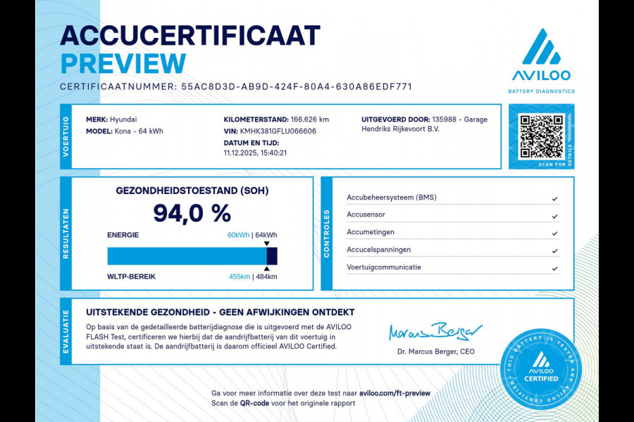 Hyundai Kona EV Fashion 64 kWh | SOH: 94,0% | 3 Fase | Climate | Adaptive CC | Navi | occasion