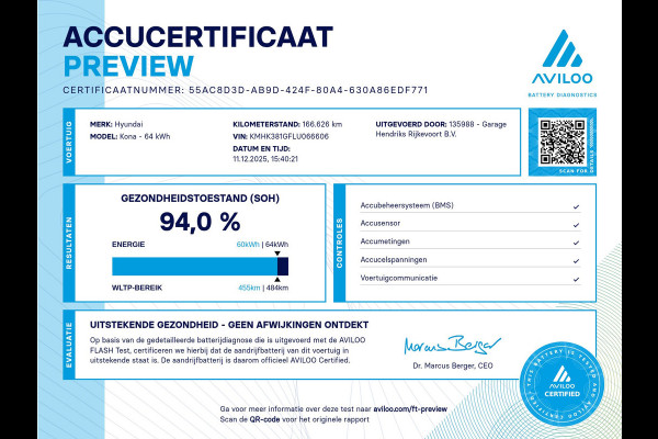 Hyundai Kona EV Fashion 64 kWh | SOH: 94,0% | 3 Fase | Climate | Adaptive CC | Navi | occasion
