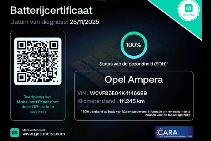 Opel Ampera-E Executive 60 kWh 100% SOH Luxe uitvoering