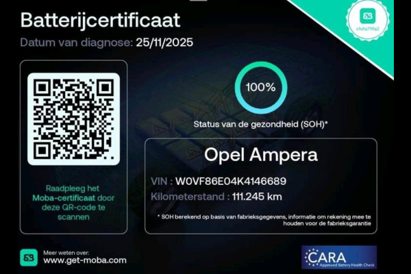 Opel Ampera-E Executive 60 kWh 100% SOH Luxe uitvoering