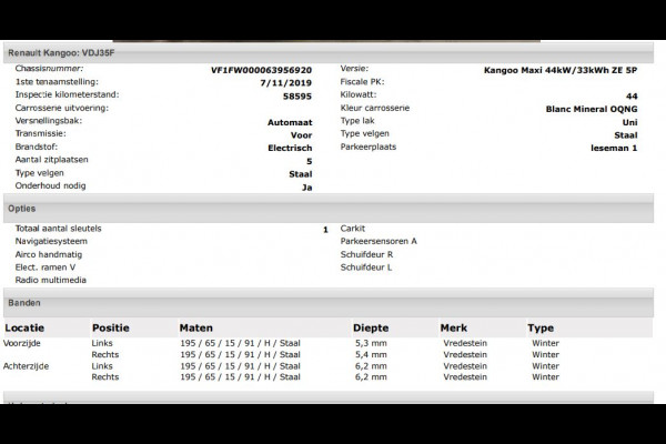 Renault Kangoo Z.E. 100% EV. 44KW / 33KWh./ 5Pers./ Maxi-L2 / 2x Schuifdeur / Navigatie / Pdc+Camera / Apk 10-2026