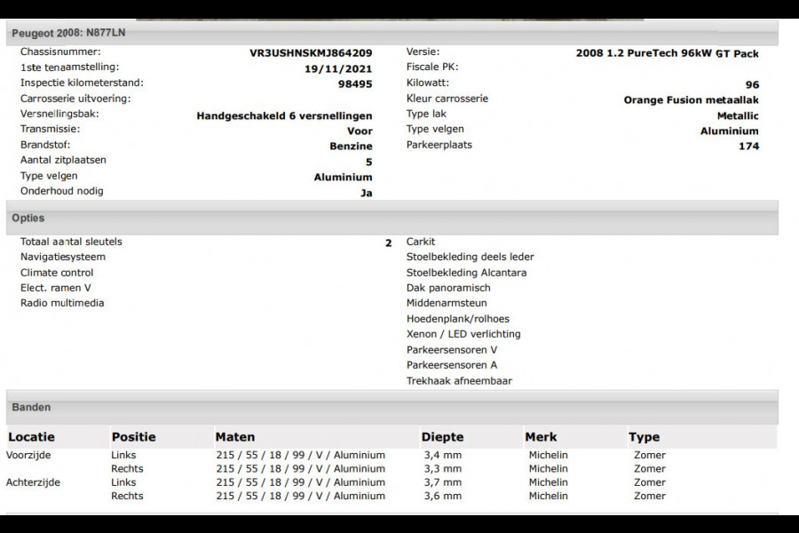 Peugeot 2008 1.2 131PK Automaat / GT Pack / Panoramadak / Trekhaak /  HiFi-systeem FOCAL /1/2 Leder / Naviagatie  /  Pdc+Camera / / Apk nieuw