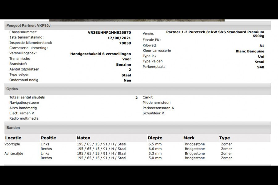 Peugeot Partner 1.2 Benzine 111PK Euro6 *Distributie bij 68Dkm. vervangen* Premium / Airco / Navigatie / Schuifdeur Re./ Radio multimedia / Apk 08-2027