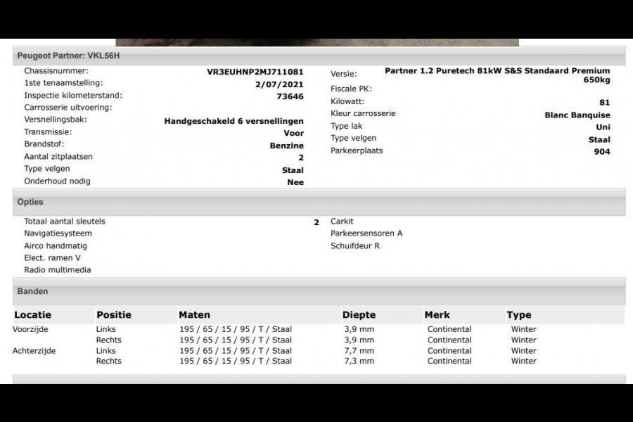 Peugeot Partner 1.2 Benzine 111PK Euro6 *Distributie bij 66Dkm.vervangen* Premium / Airco / Navigatie / Schuifdeur Re./ Radio multimedia / Apk 07-2027