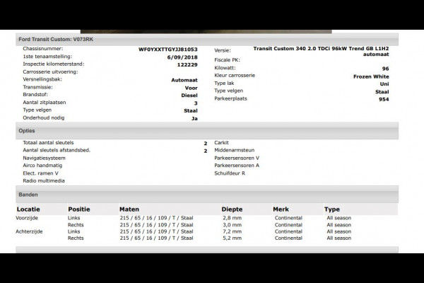 Ford Transit Custom 340 2.0 TDCI Euro6 Automaat 131PK H2 Trend 3Pers. *ideaal voor Camper* Navigatie / Pdc./ Airco / Safety&Comfort pack / Driver assist  / Stoelverwarming / / Apk 12-2026