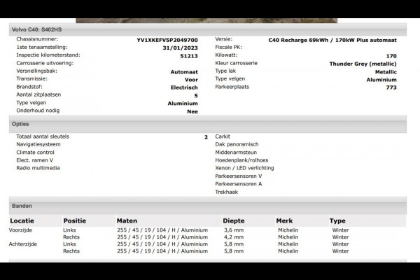 Volvo C40 Recharge Plus 69 kWh SOH 95% / Panoramadak / Trekhaak / Camera / Stoel-Stuurverwarming / Navigatie / Radio-multimedia / Apk 01-2027