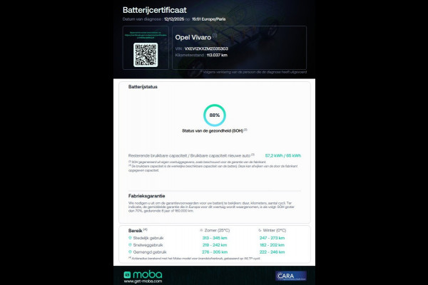 Opel Vivaro-e L2H1 Edition 75 kWh 100% Elektrisch WLTP Range 315km SOH 88% 05-2021