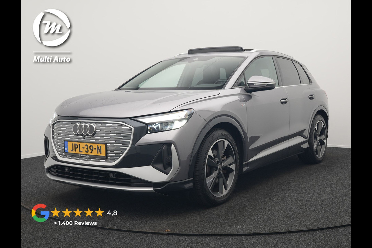 Audi Q4 e-tron 50 quattro S-Line 77 kWh 299pk Dealer O.H. INCL BTW | Panodak | Lederen Sportstoelen Verwarmd | 20"L.M  | Navigatie | Cruise Control | Virtual | DAB | Taifungrau Metallic |