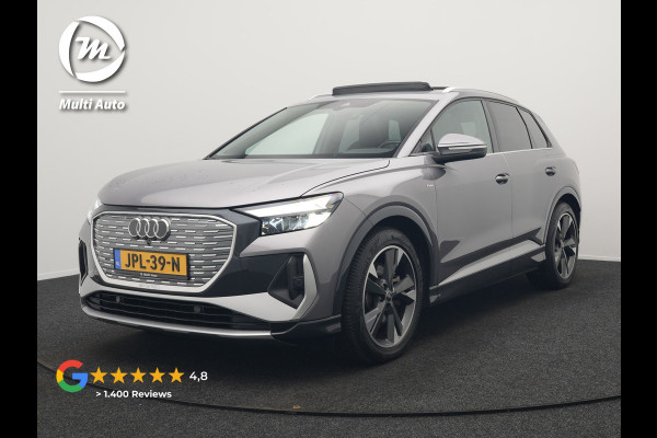 Audi Q4 e-tron 50 quattro S-Line 77 kWh 299pk Dealer O.H. INCL BTW | Panodak | Lederen Sportstoelen Verwarmd | 20"L.M  | Navigatie | Cruise Control | Virtual | DAB | Taifungrau Metallic |