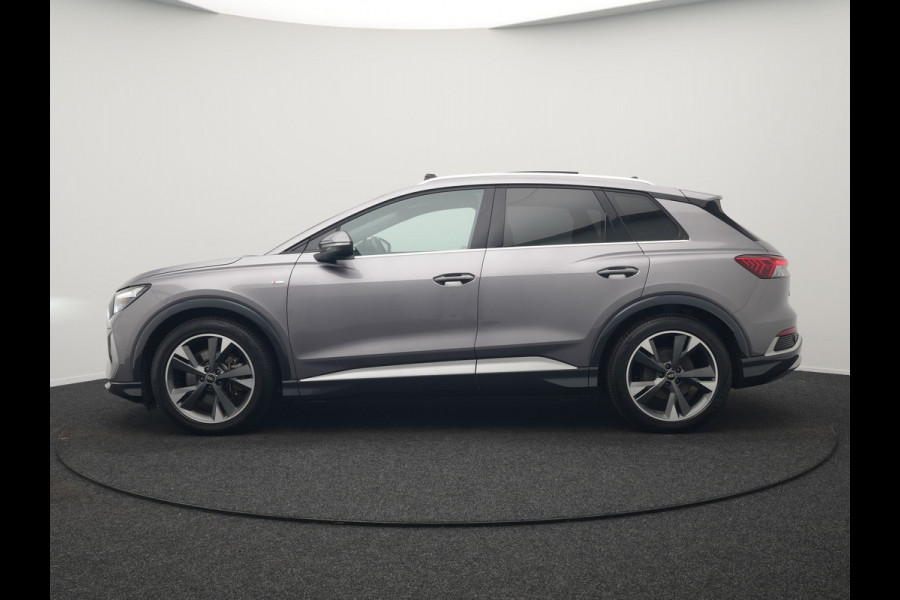 Audi Q4 e-tron 50 quattro S-Line 77 kWh 299pk Dealer O.H. Incl. BTW | Panodak | SOH 93,2% | Lederen Sportstoelen Verwarmd | 20"L.M  | Navigatie | Cruise Control | Virtual | DAB | Taifungrau Metallic |