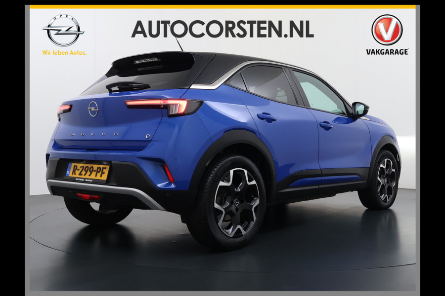 Opel Mokka-e Ultimate 50kWh Leer-Stoel+Massage Adap.Cruise Warmtepomp LED-Matrix Navi Ecc 360°CameraTwo-Tone Lak Apple Carplay Android Auto SOH 91% Keyless Stuur-Stoelverwarming Lmv 18" Lane Assist DAB+ Regen-Lichtsensor Zeer compleet! € 42.000 nieuw! Slechts 1498kg licht!!!