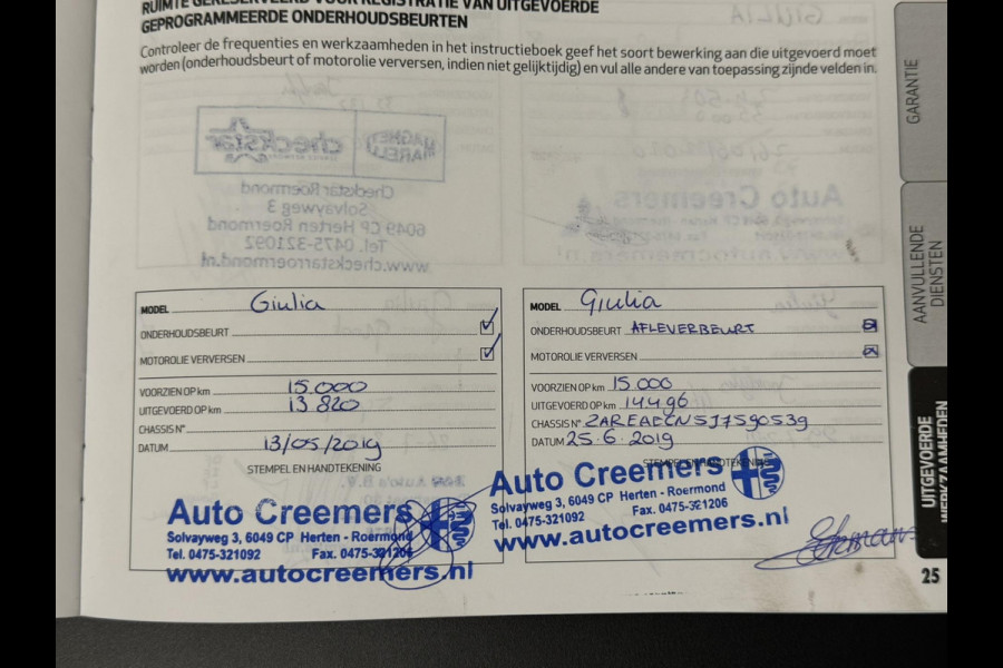 Alfa Romeo Giulia 2.0T Super Squadra Tuning 300+ PK Cruise Climate Leer Stoel- stuurverwarming Apple / Android Navi Camera Pano