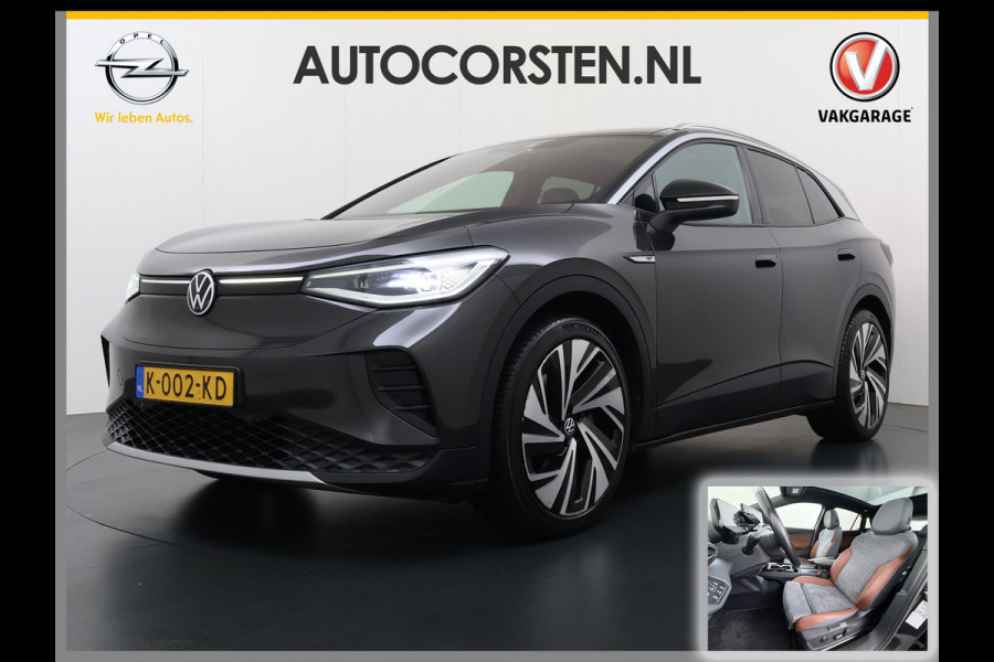 Volkswagen ID.4 Max 77kWh SOH 90% Warmtepomp Ergo Comfort Stoelen Trekhaak 360°Camera Panoramadak Adap.Cruise Navi Ecc Apple Carplay Android Aut Memory Stoel+Stuurverwarming Lmv 21" DAB Elek.Stoelen+Achterklep Voorruitverwarming Matrix Led Origineel Nederlandse Super Compleet! Auto Nieuwprijs  €57.932,-