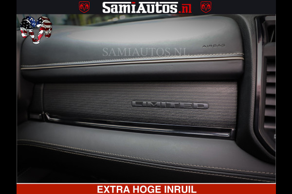 Dodge Ram 1500 LIMITED NIGHT | FEUL WHEELS | BOM VOL | 5.7 V8 4x4 | TOP STAAT | DUBBELE CABINE | MWK | XB9 | HUD | Deze RAM is momenteel in gebruik door ons. Gelieve ons te informeren indien u de pick-up wenst te bezichtigen.